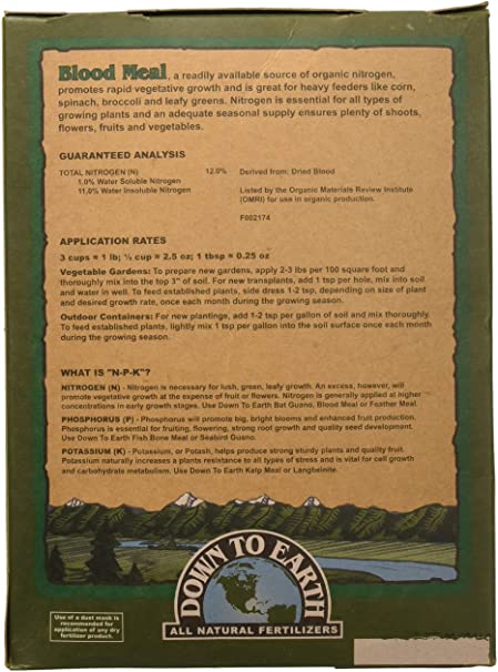 Down To Earth Blood Meal 12-0-0 Fertilizer 5 lb