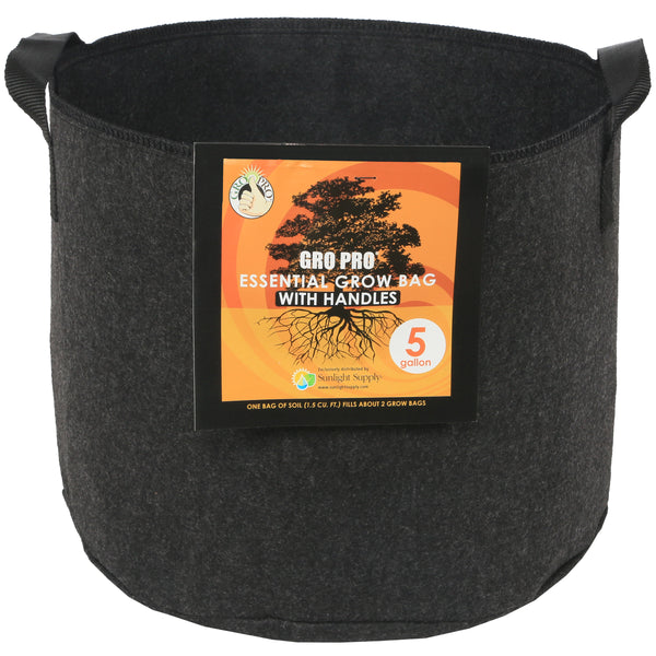 Gro Pro Essential Round Fabric Pot w/ Handles 5 Gallon - Black