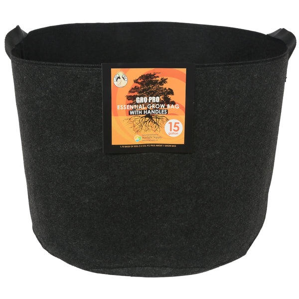 Gro Pro Essential Round Fabric Pot w/ Handles 15 Gallon - Black